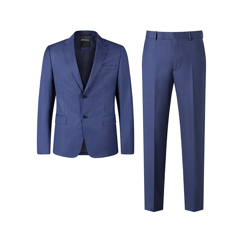 Zegna SS24  Solid Single-Breasted Long Sleeve Suit Set - Dark Blue 72270-9A7281-CGA