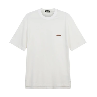 Zegna SS24 Striped Crew Neck Short Sleeve T-Shirt in Fluorescent White. UDC9XA7-C10-N00