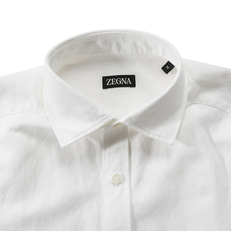 Shop Zegna SS24 白色長袖休閒襯衫，單排扣領設計。 UDX12A7-SRF6-002
