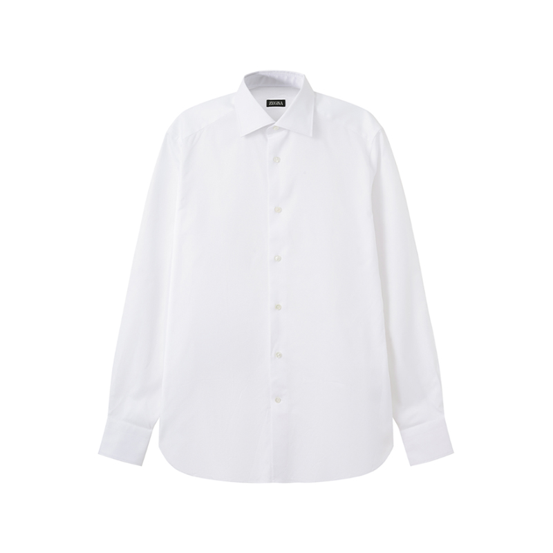 Zegna SS24  White Solid Color Long-Sleeve Button-Up Shirt 70390-1A79MS-0JI