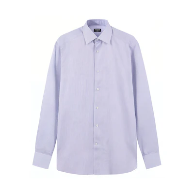Zegna SS24 White Striped Long Sleeve Shirt with Blue Accents 70104-2A79MS-0JI