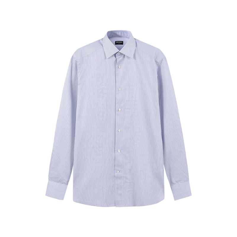 Order Zegna SS24 白色條紋藍色點綴長袖襯衫 70104-2A79MS-0JI