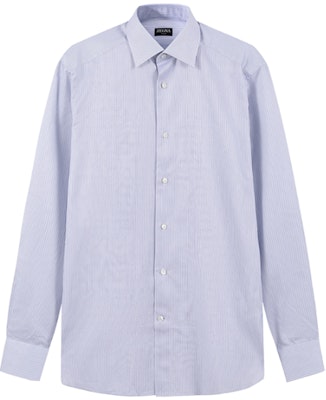 Zegna SS24 白色條紋藍色點綴長袖襯衫 70104-2A79MS-0JI Order Zegna SS24 白色條紋藍色點綴長袖襯衫 70104-2A79MS-0JI