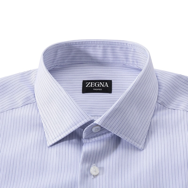 Shop Zegna SS24 白色條紋藍色點綴長袖襯衫 70104-2A79MS-0JI