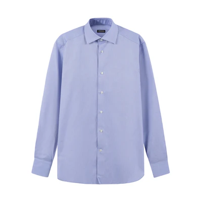 Zegna SS24 Blue Long Sleeve Solid Color Button-Up Shirt for Men 70391-0A79MS-0JI