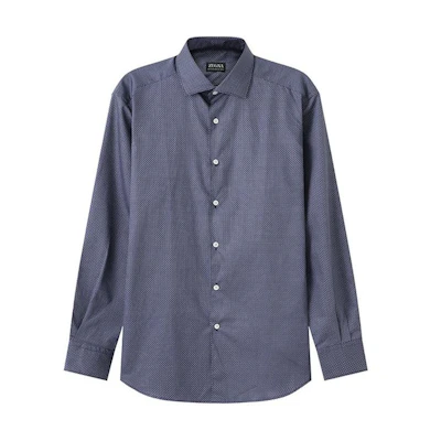 Zegna SS24 Checkered Print Long Sleeve Shirt Navy Blue UCX05-A6SRF5-612