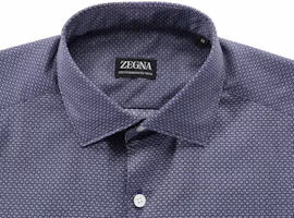 Shop Zegna SS24 格紋印花長袖襯衫 海軍藍 UCX05-A6SRF5-612