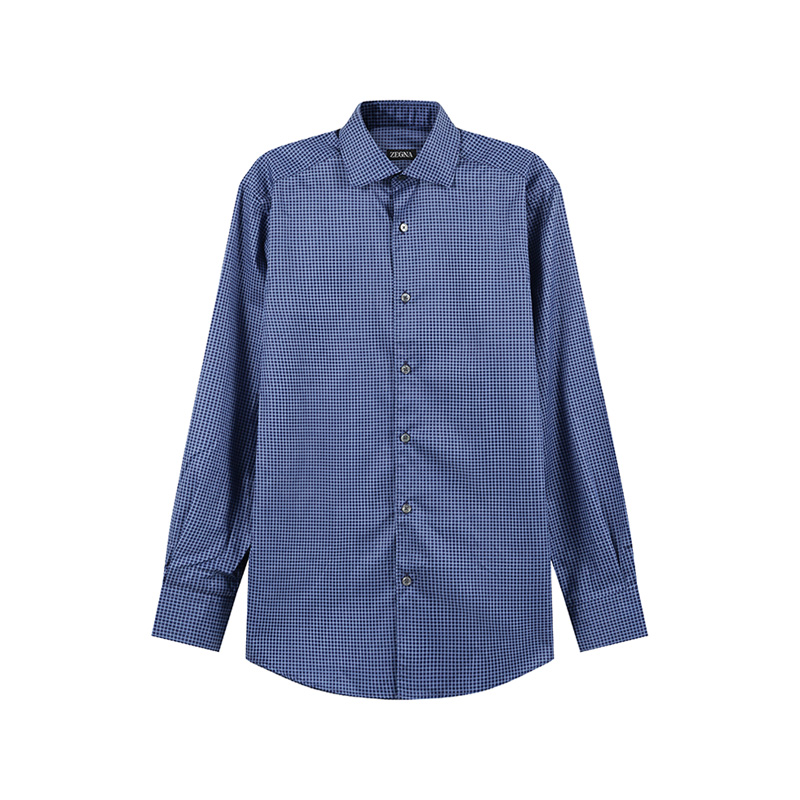 Zegna SS24 Geometric Print Navy Blue Single-Breasted Long Sleeve Shirt Men UDX06-A7SRF5-802