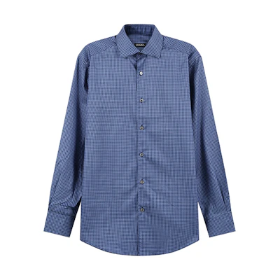 Zegna SS24 Geometric Print Navy Blue Single-Breasted Long Sleeve Shirt Men UDX06-A7SRF5-802