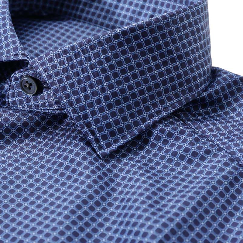 Shop Zegna SS24 幾何印花海軍藍單排扣長袖襯衫 男士 UDX06-A7SRF5-802
