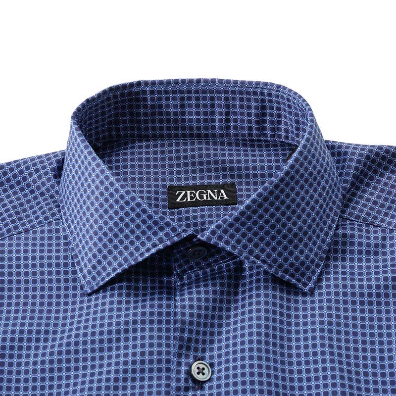 Sizing Zegna SS24 幾何印花海軍藍單排扣長袖襯衫 男士 UDX06-A7SRF5-802