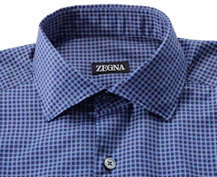 Sizing Zegna SS24 幾何印花海軍藍單排扣長袖襯衫 男士 UDX06-A7SRF5-802