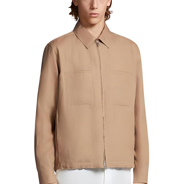 Zegna SS24 Khaki Solid Double-Zip Casual Jacket Long Sleeve UBV35A5-SOT31-097