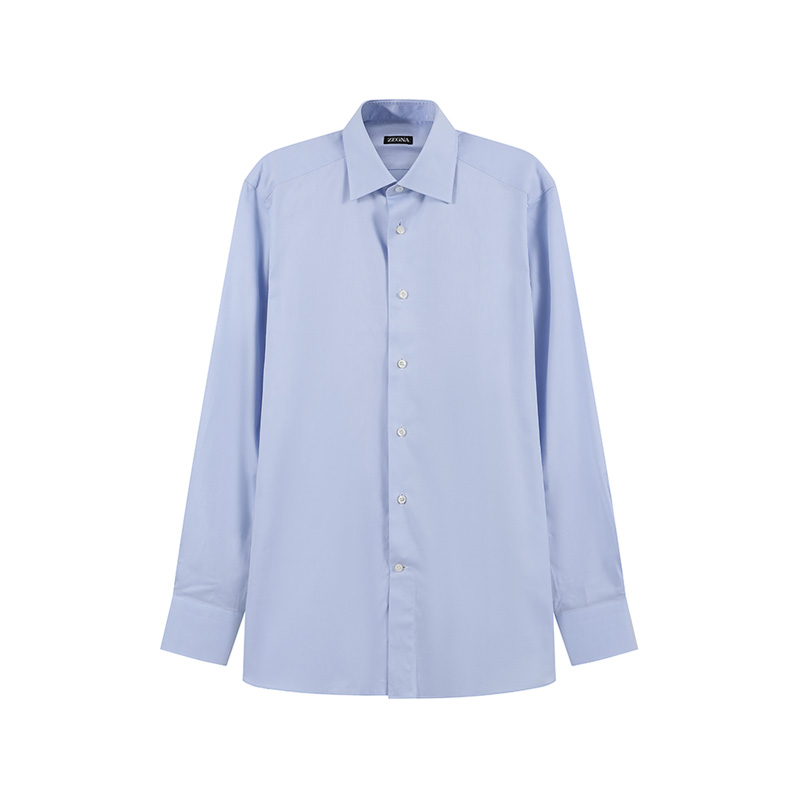 Zegna SS24 Light Blue Solid Single-Breasted Casual Long Sleeve Shirt for Men. 70135-3A79MS-0JI