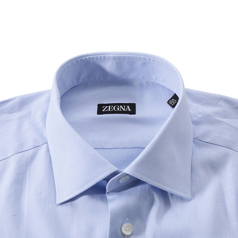 Shop Zegna SS24 男士淺藍純色單排扣休閒長袖襯衫 70135-3A79MS-0JI