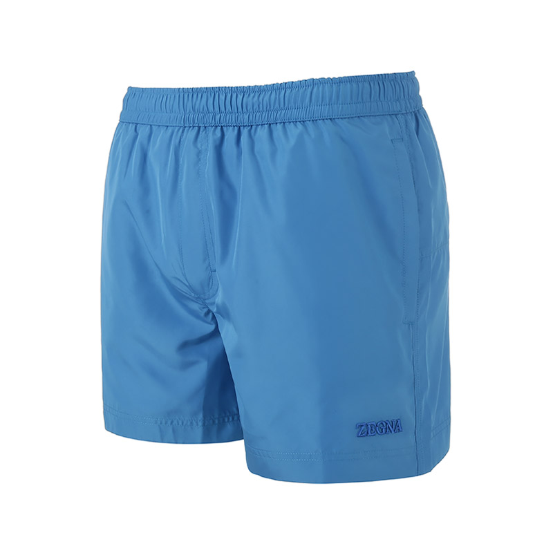 Shop Zegna SS24 男士刺繡標誌休閒海灘短褲 - 海藍色 N7B6W2420-432