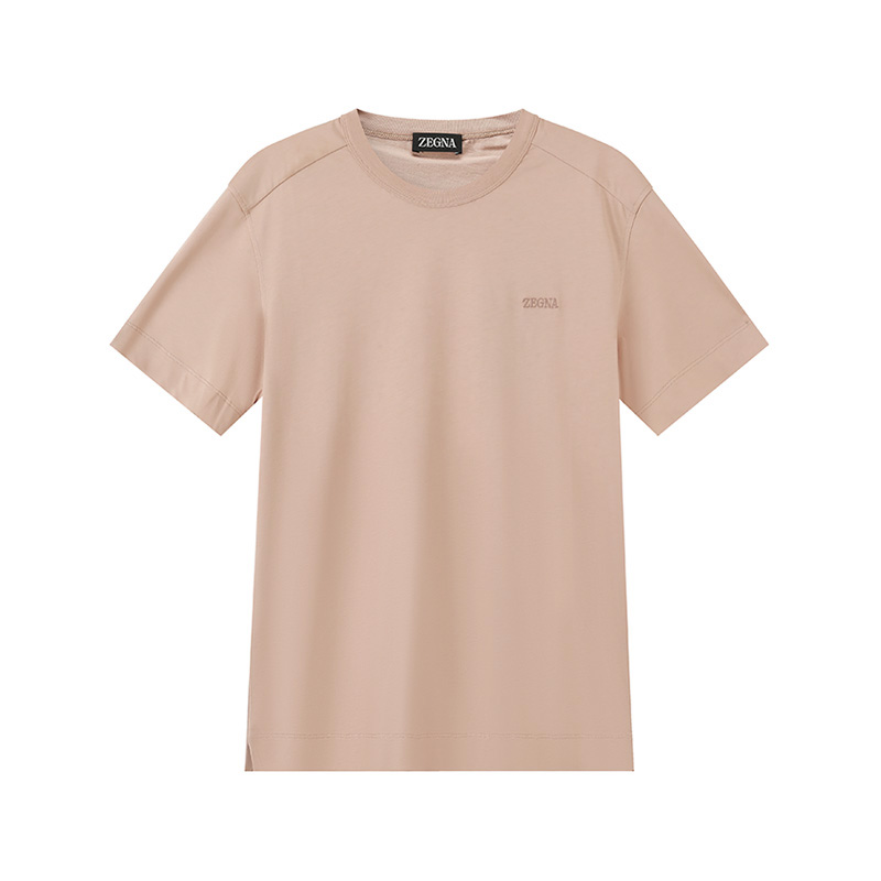 Zegna SS24 Logo Embroidered Crew Neck T-Shirt Men’s Cinnamon Pink. UD360A-7D760-P04