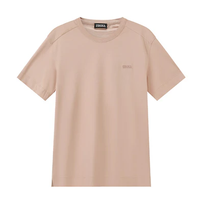 Zegna SS24 Logo Embroidered Crew Neck T-Shirt Men’s Cinnamon Pink. UD360A-7D760-P04