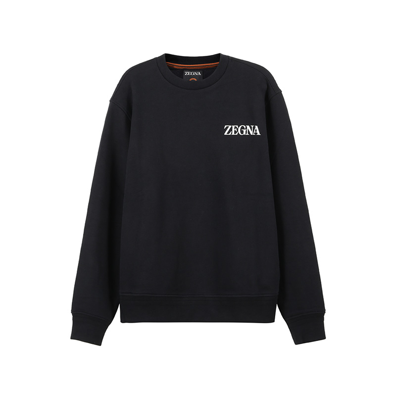 Zegna SS24 Logo Print Crewneck Long Sleeve Sweatshirt  Black. UD522-A7D872-K09
