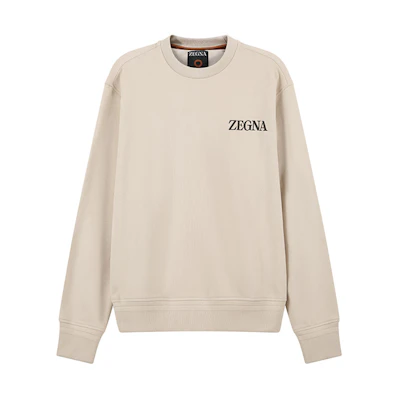 Zegna SS24 Logo Print Crewneck Long Sleeve Sweatshirt Beige UD522-A7D872-N03