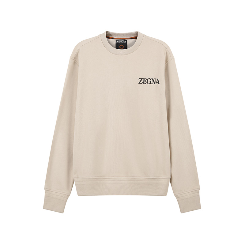Order Zegna SS24 標誌印花長袖圓領運動衫 米色 UD522-A7D872-N03