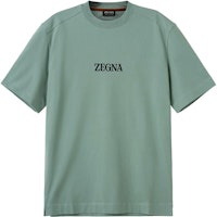 Zegna SS24 Logo Print Crewneck T-Shirt Men’s Light Green UD364-A7D777-V04 Zegna SS24 Logo Print Crewneck T-Shirt Men’s Light Green UD364-A7D777-V04