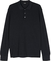 Zegna SS24 Midnight Blue Long Sleeve Polo Shirt with Side Slits for Men. UE381-A8E748-B09 Zegna SS24 Midnight Blue Long Sleeve Polo Shirt with Side Slits for Men. UE381-A8E748-B09