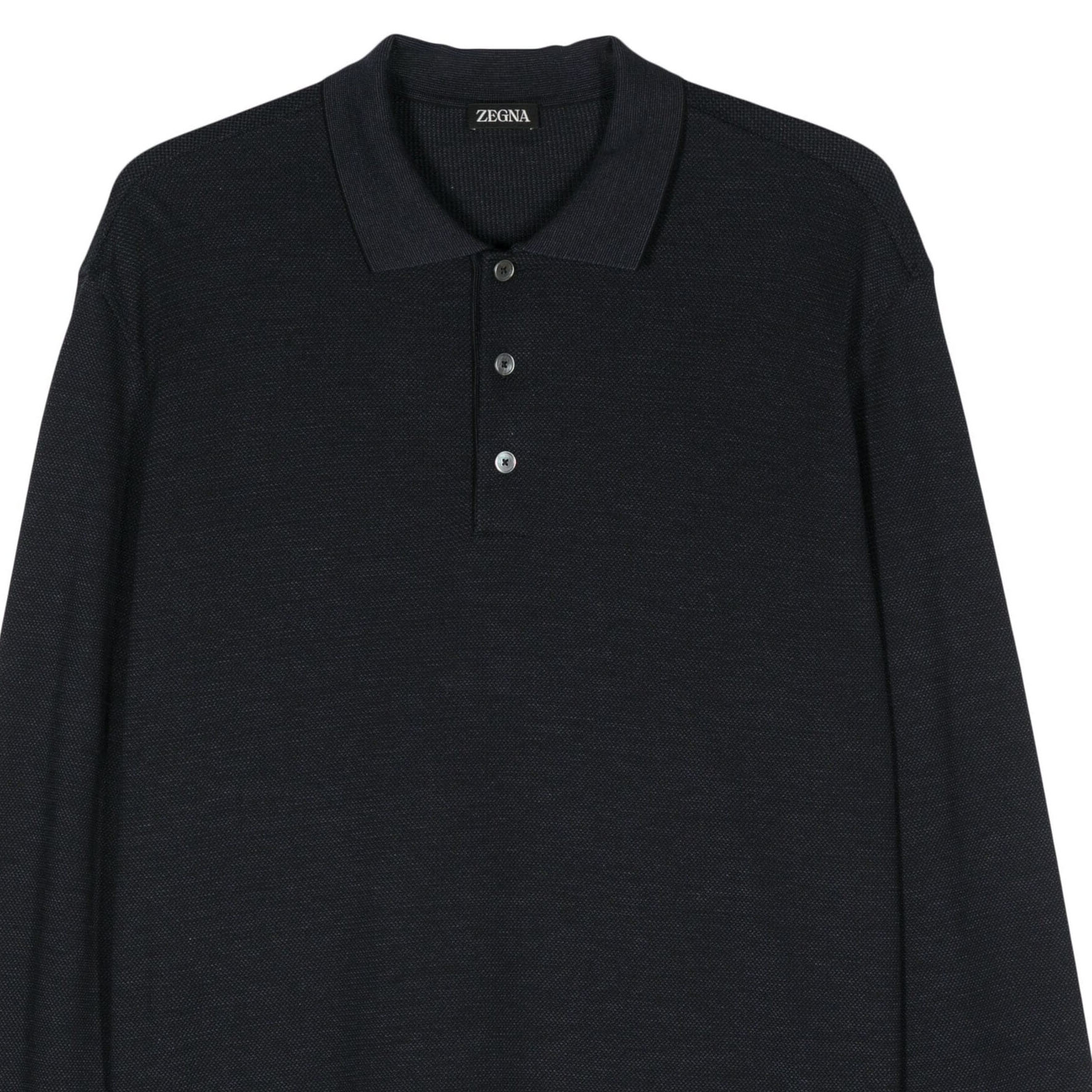 Shop Zegna SS24 男士午夜藍側開衩長袖Polo衫 UE381-A8E748-B09