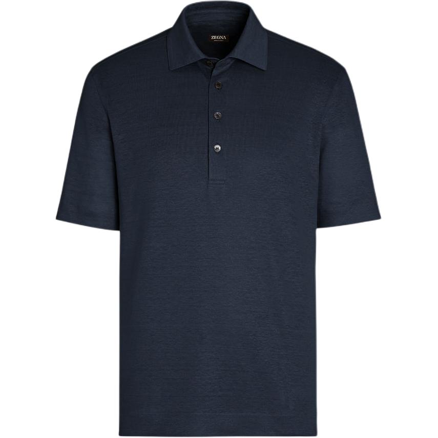Zegna SS24 Navy Blue Button-Up Straight-Cut Polo Shirt for Men. UD349-A7D770-B09