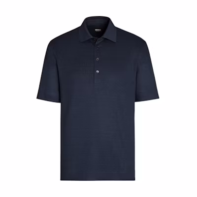 Zegna SS24 Navy Blue Button-Up Straight-Cut Polo Shirt for Men. UD349-A7D770-B09