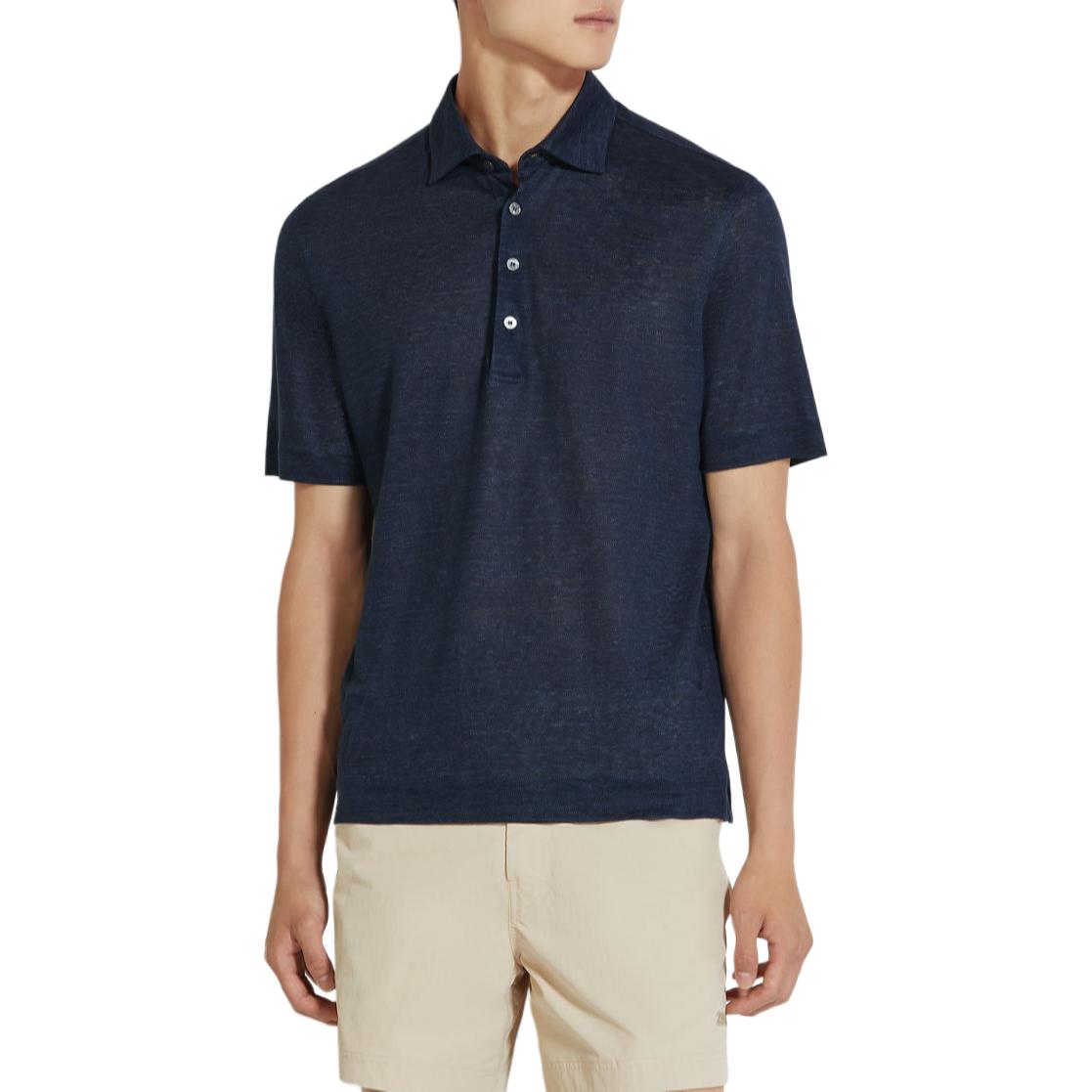 Zegna SS24 Navy Blue Button-Up Straight-Cut Polo Shirt for Men. UD349-A7D770-B09 圖 3