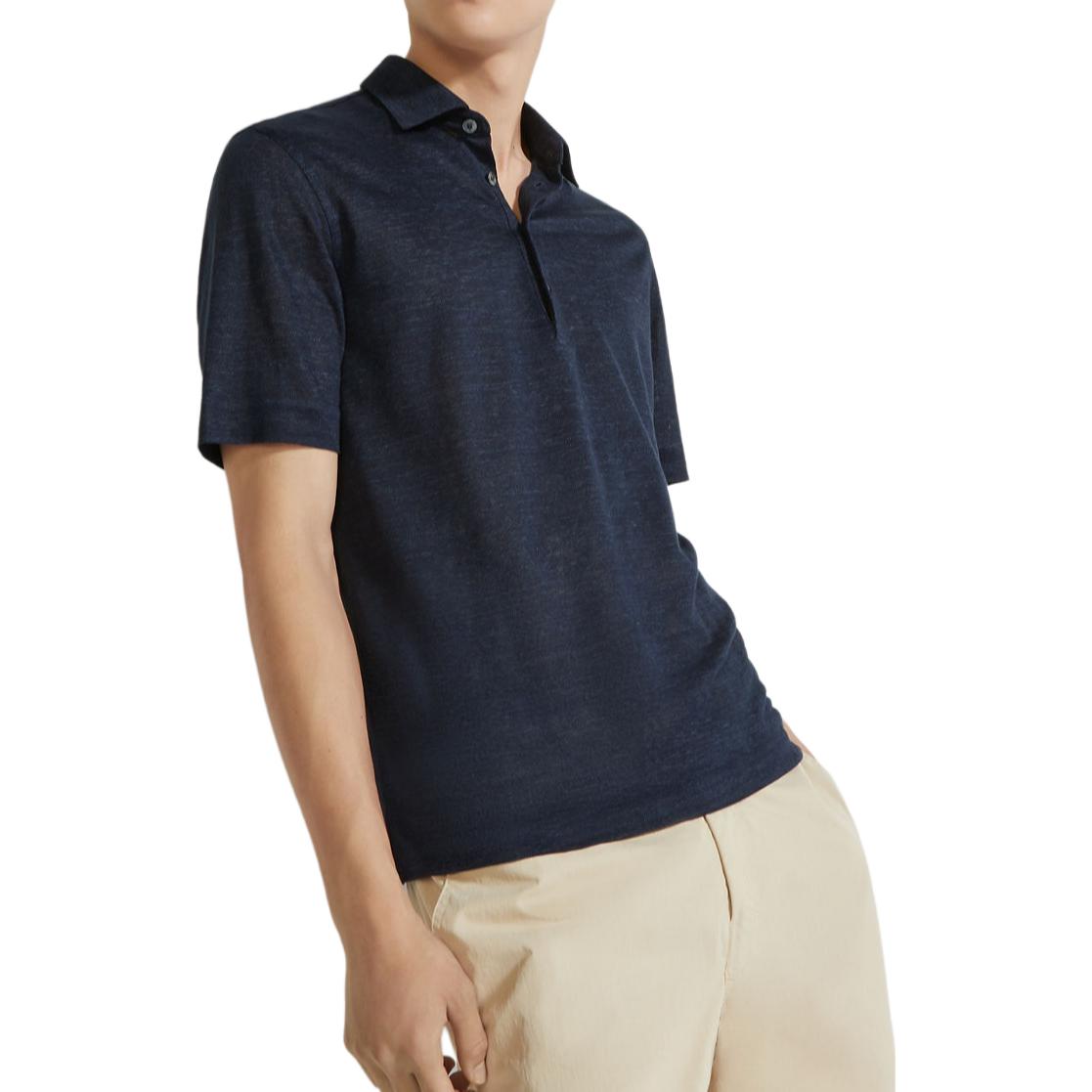 Zegna SS24 Navy Blue Button-Up Straight-Cut Polo Shirt for Men. UD349-A7D770-B09 圖 5