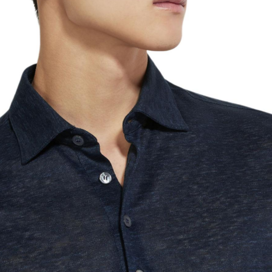 Zegna SS24 Navy Blue Button-Up Straight-Cut Polo Shirt for Men. UD349-A7D770-B09 圖 6