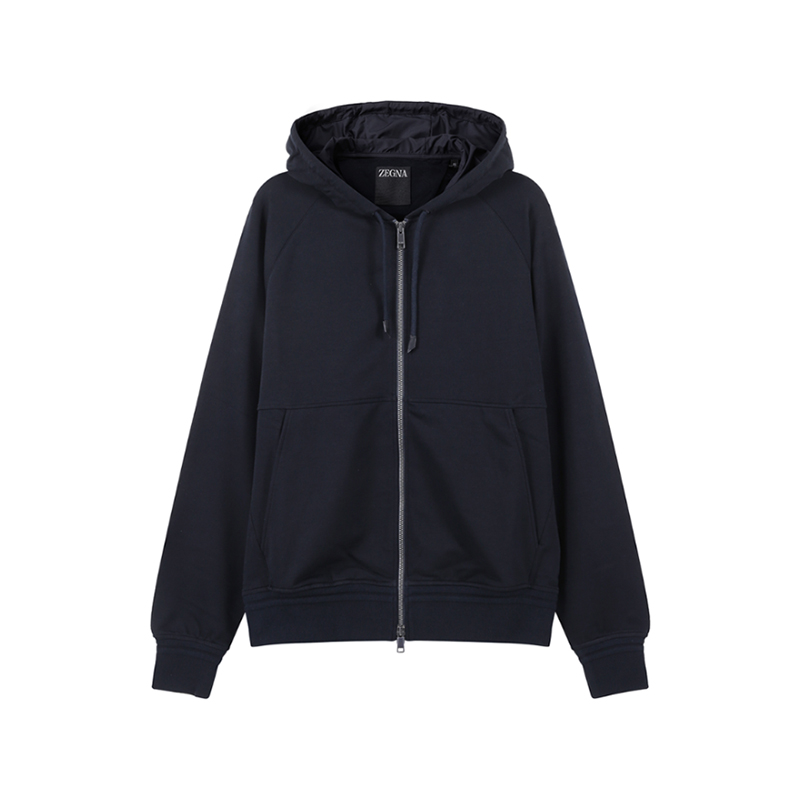 Order Zegna 男士海軍藍棉質拉鍊連帽外套 SS24 系列. UD553-A7D859-B09