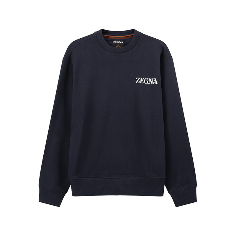 Order Zegna SS24 男士海軍藍印花Logo長袖圓領衛衣 UD522-A7D872-B09