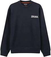 Order Zegna SS24 男士海軍藍印花Logo長袖圓領衛衣 UD522-A7D872-B09