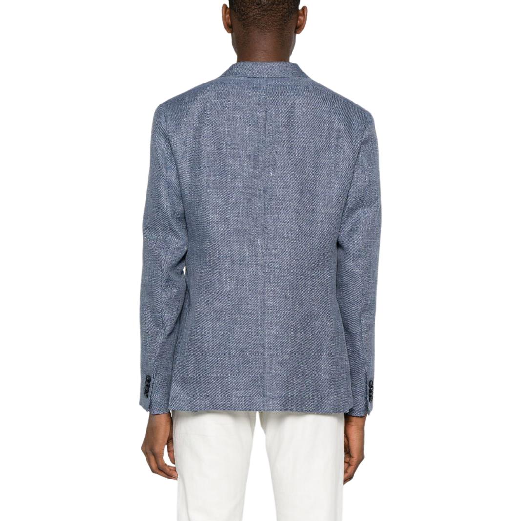 Shop Zegna SS24 男士修身單排扣休閒西裝外套 鋼藍色。 77670-9A71DN-MG0