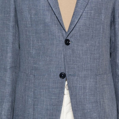 Zegna SS24 男士修身單排扣休閒西裝外套 鋼藍色。 77670-9A71DN-MG0 Details for Zegna SS24 男士修身單排扣休閒西裝外套 鋼藍色。 77670-9A71DN-MG0