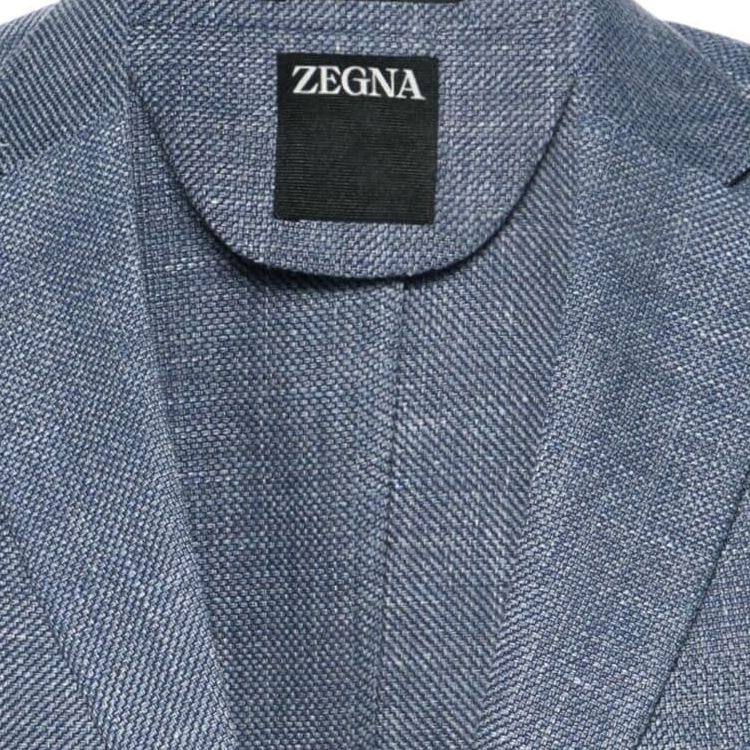 Sizing Zegna SS24 男士修身單排扣休閒西裝外套 鋼藍色。 77670-9A71DN-MG0