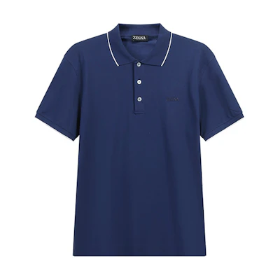 Zegna SS24 Slim Fit Logo Embroidered Polo Shirt Workwear Blue. UD358A-7D746-B07