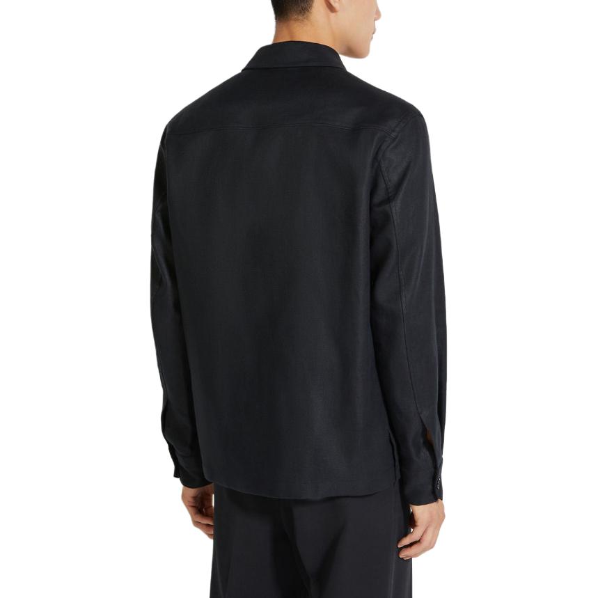 Purchase Zegna SS24 男士純黑色扣襟設計長袖襯衫。 UDV60A7-SOT10-K08