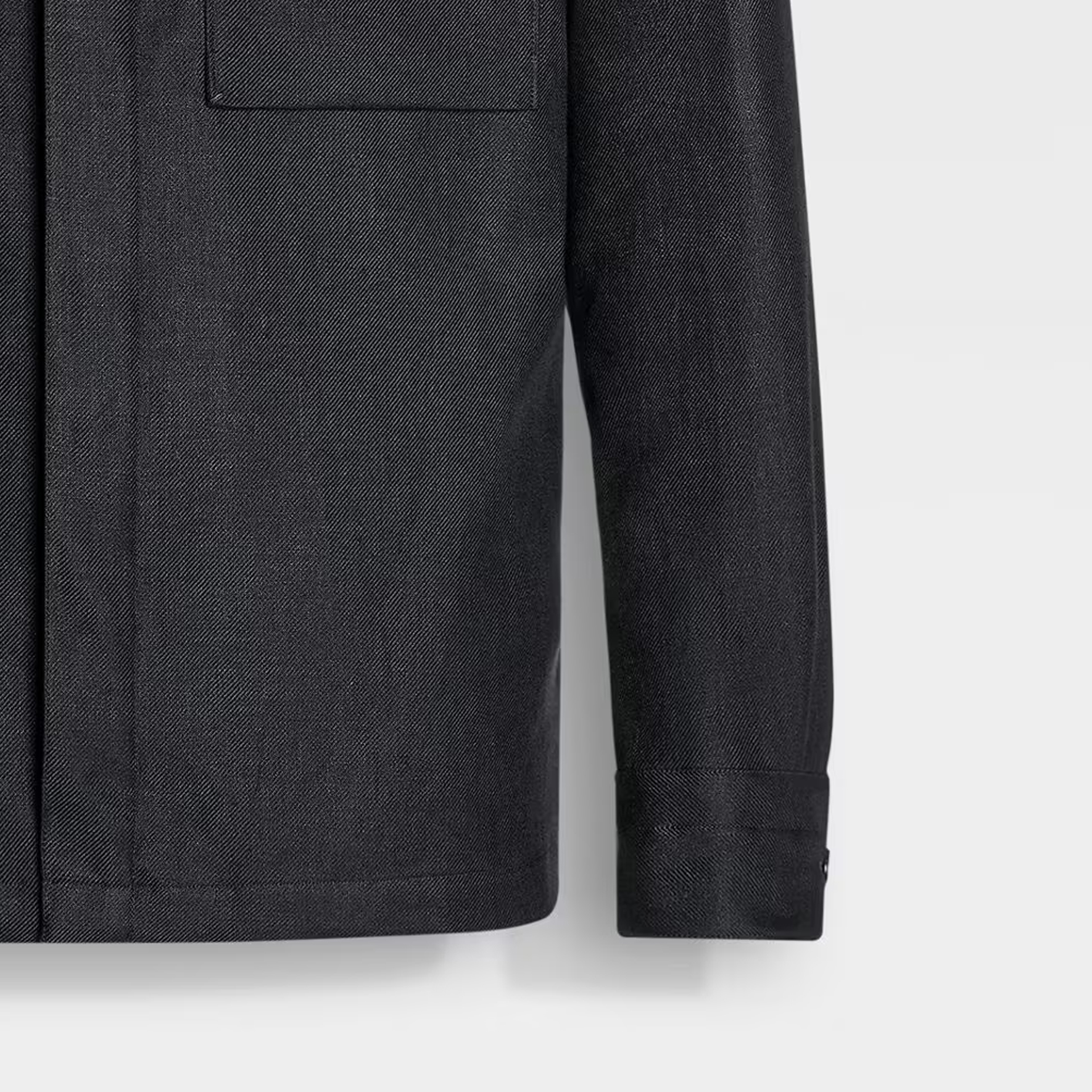 Cheap Zegna SS24 男士純黑色扣襟設計長袖襯衫。 UDV60A7-SOT10-K08