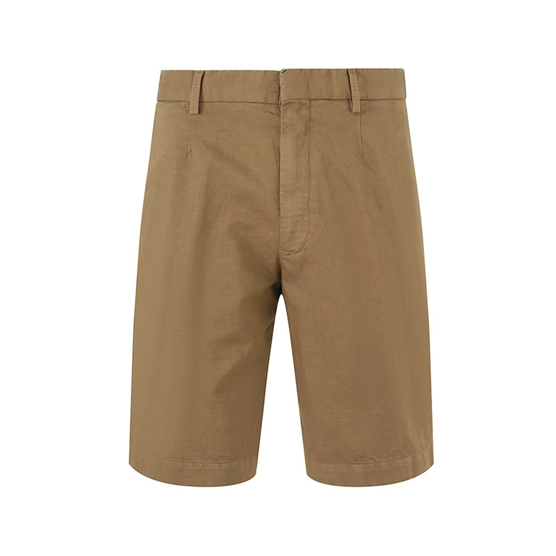 Zegna SS24 Solid Color Mid-Rise Straight Casual Shorts Men’s Khaki Brown. UDI37A-7TB05-N04