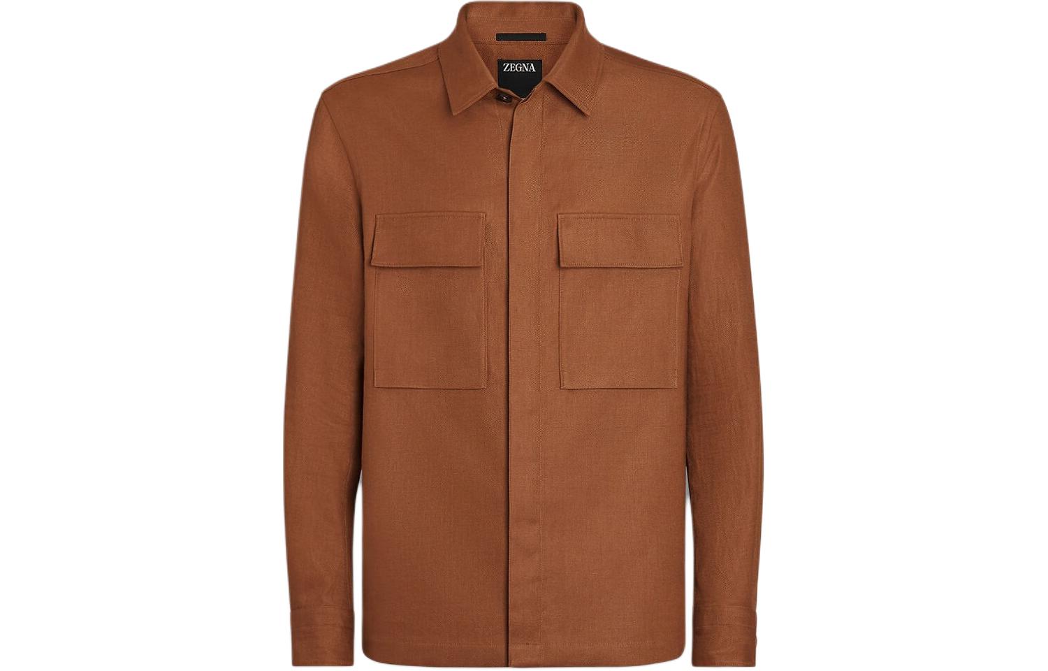 Zegna SS24 Solid Color Square Neck Long Sleeve Shirt  Deep Leaf Green UDV60A7-SOT10-N05