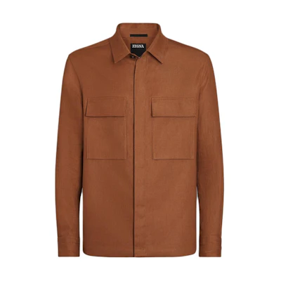Zegna SS24 Solid Color Square Neck Long Sleeve Shirt Deep Leaf Green UDV60A7-SOT10-N05