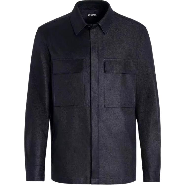 Zegna SS24 Solid Navy Blue Long-Sleeve Jacket with Pockets UDV60A-7SOT10-B09