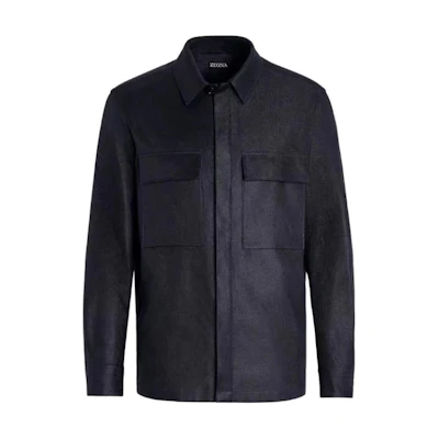 Zegna SS24 Solid Navy Blue Long-Sleeve Jacket with Pockets UDV60A-7SOT10-B09