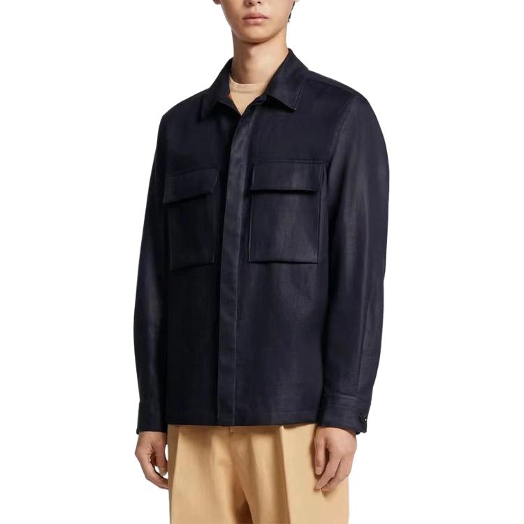 Purchase 杰尼亚SS24海军蓝纯色长袖夹克带口袋 UDV60A-7SOT10-B09