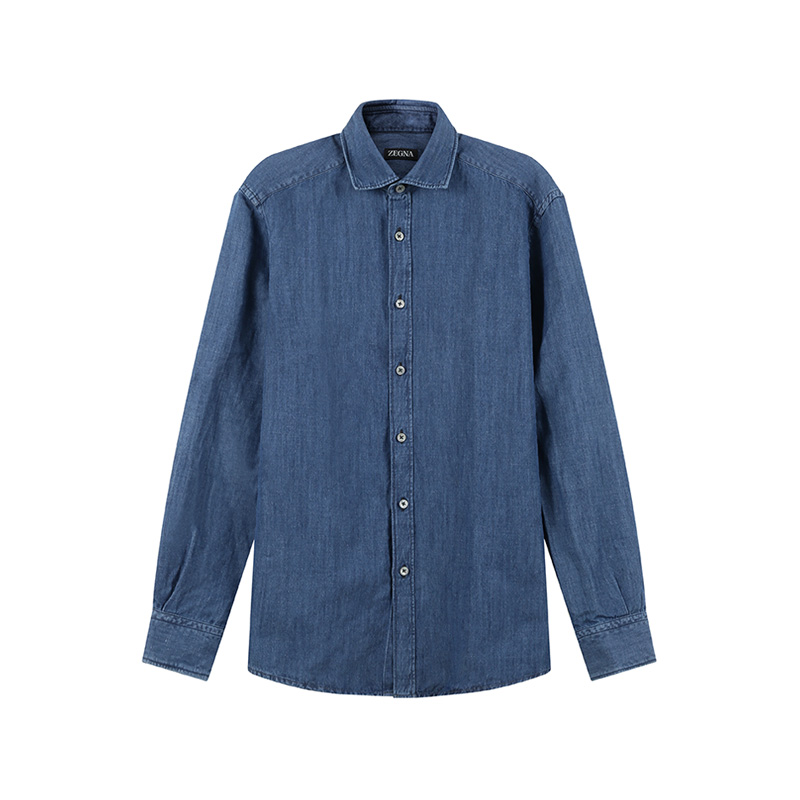 Zegna SS24 Solid Single-Breasted Casual Long Sleeve Shirt Blue UDX12-A7SRF6-192