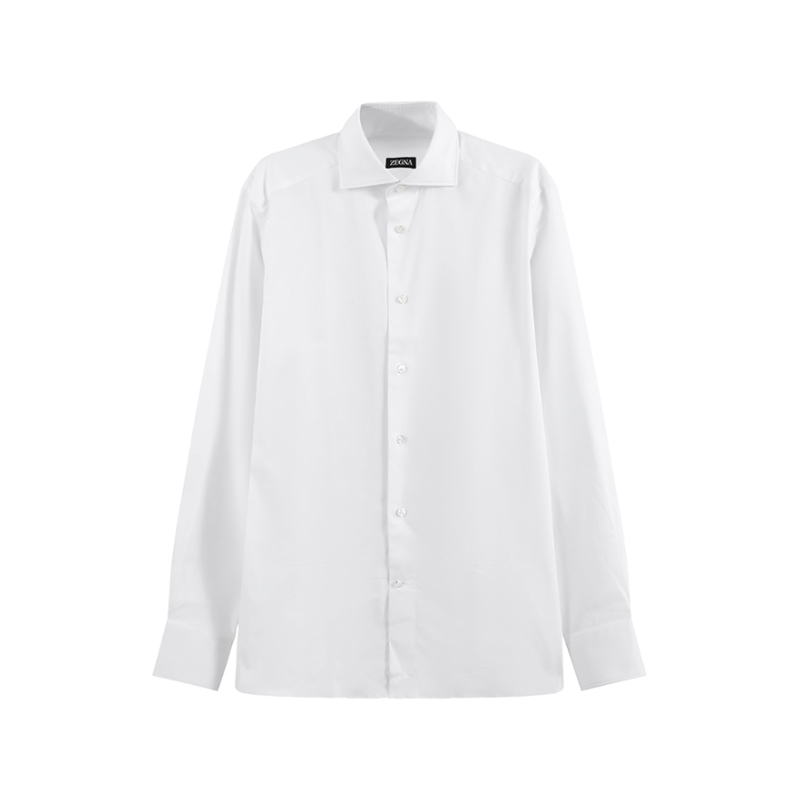 Zegna SS24 Solid White Long Sleeve Button-Up Shirt for Men 60134-1A69MS-0BA